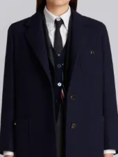 Unlined Button Back Sack Overcoat In Navy Solid Double Face Melton