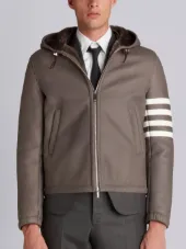 Unlined Leather Zip Up Tech Hoodie In Dyed Shearling