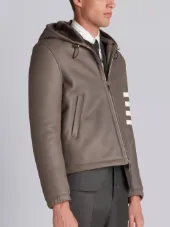 Unlined Leather Zip Up Tech Hoodie In Dyed Shearling