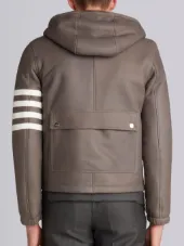 Unlined Leather Zip Up Tech Hoodie In Dyed Shearling