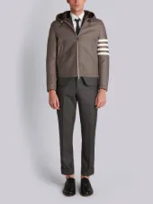 Unlined Leather Zip Up Tech Hoodie In Dyed Shearling