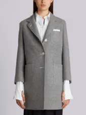 Unlined Single Breasted Sack Overcoat In Double Face Melton With "Too Cold" Fur Patch