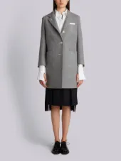 Unlined Single Breasted Sack Overcoat In Double Face Melton With "Too Cold" Fur Patch