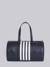 Unstructured Gym Bag With Contrast 4-bar Stripe In Pebble Grain & Calf Leather