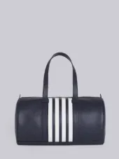 Unstructured Gym Bag With Contrast 4-bar Stripe In Pebble Grain & Calf Leather