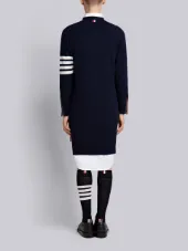 ロングVネックカーディガン ホワイト4BARストライプ カシミア