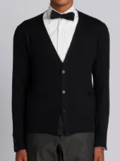 V-Neck Cardigan In Black Mercerized Merino