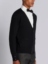 V-Neck Cardigan In Black Mercerized Merino