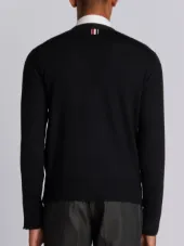 V-Neck Cardigan In Black Mercerized Merino