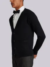 V-Neck Cardigan In Black Mercerized Merino