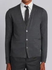 V-neck Cardigan In Medium Grey Mercerized Merino