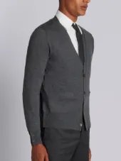 V-neck Cardigan In Medium Grey Mercerized Merino