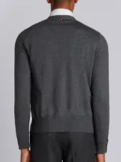 V-neck Cardigan In Medium Grey Mercerized Merino