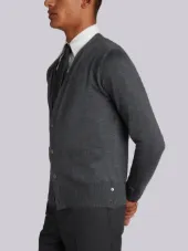 V-neck Cardigan In Medium Grey Mercerized Merino