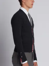 V-Neck Cardigan With 4-Bar Stripe In Dark Grey Cashmere