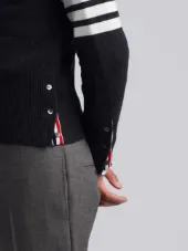 V-Neck Cardigan With 4-Bar Stripe In Dark Grey Cashmere
