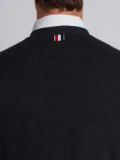 V-Neck Cardigan With 4-Bar Stripe In Dark Grey Cashmere