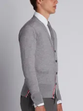 V-Neck Cardigan With 4-Bar Stripe In Light Grey Merino