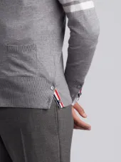 V-Neck Cardigan With 4-Bar Stripe In Light Grey Merino
