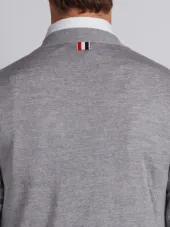 V-Neck Cardigan With 4-Bar Stripe In Light Grey Merino