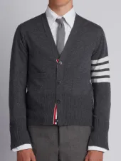 V-Neck Cardigan With 4-Bar Stripe In Medium Grey Cashmere