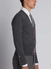 V-Neck Cardigan With 4-Bar Stripe In Medium Grey Cashmere