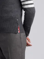 V-Neck Cardigan With 4-Bar Stripe In Medium Grey Cashmere