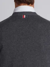 V-Neck Cardigan With 4-Bar Stripe In Medium Grey Cashmere