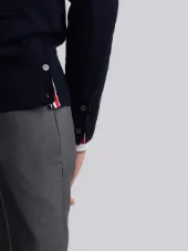 V-Neck Cardigan With 4-Bar Stripe In Navy Blue Merino