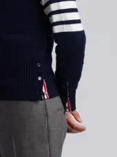 V-Neck Cardigan With 4-Bar Stripe In Navy Cashmere