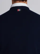 V-Neck Cardigan With 4-Bar Stripe In Navy Cashmere