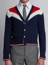 V-Neck Cardigan With Saddle Sleeves And Chevron In Ribbed Cashmere