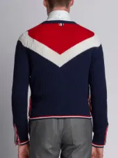V-Neck Cardigan With Saddle Sleeves And Chevron In Ribbed Cashmere