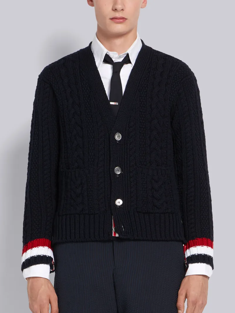 新品】THOM BROWNE メリノウール ケーブルVネックカーディガン 2-