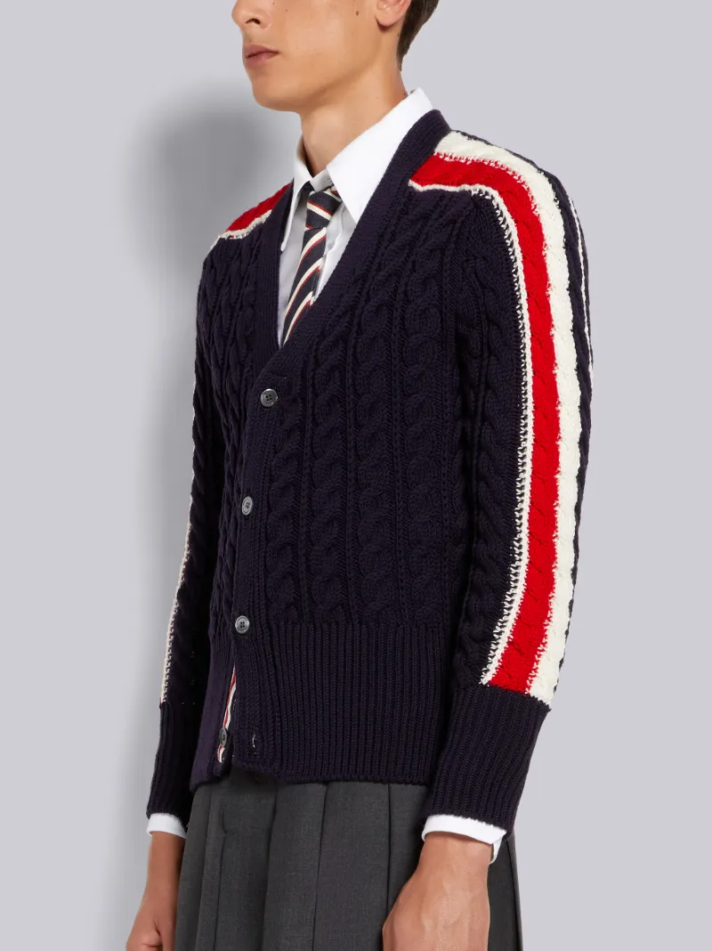 新品】THOM BROWNE メリノウール ケーブルVネックカーディガン 2-