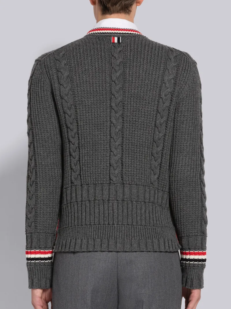 新品】THOM BROWNE メリノウール ケーブルVネックカーディガン 2-