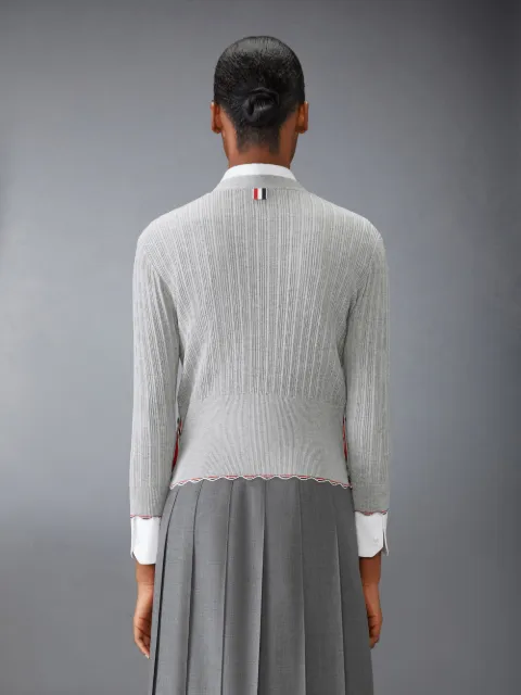 Tuck Rib Stitch 3/4 Sleeve V Neck Cardigan In Silk Cotton W