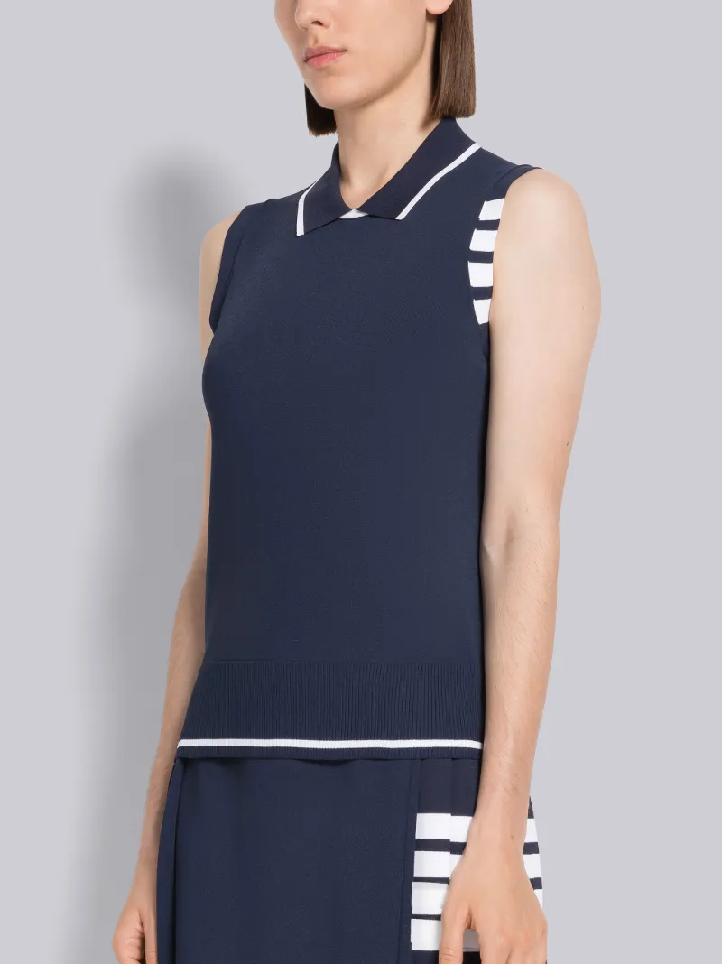 Viscose Jersey Stripe Polo Collar Shell Top | Thom Browne