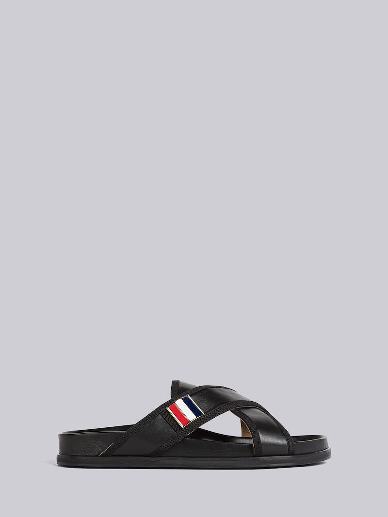 Vitello Calf Enamel Criss Cross Loafer Sandal