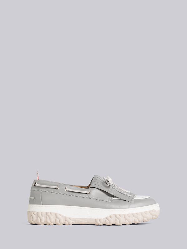 VITELLO CALF LEATHER CABLE KNIT SOLE KILTED BOAT SHOE