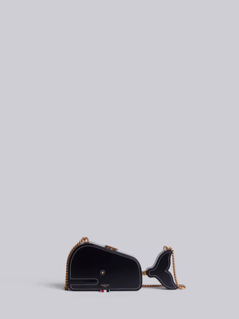 Whale Bag With Chain Shoulder Strap In Black Calf Leather Thom Browne Whale Icon Calfskin Clutch Bag