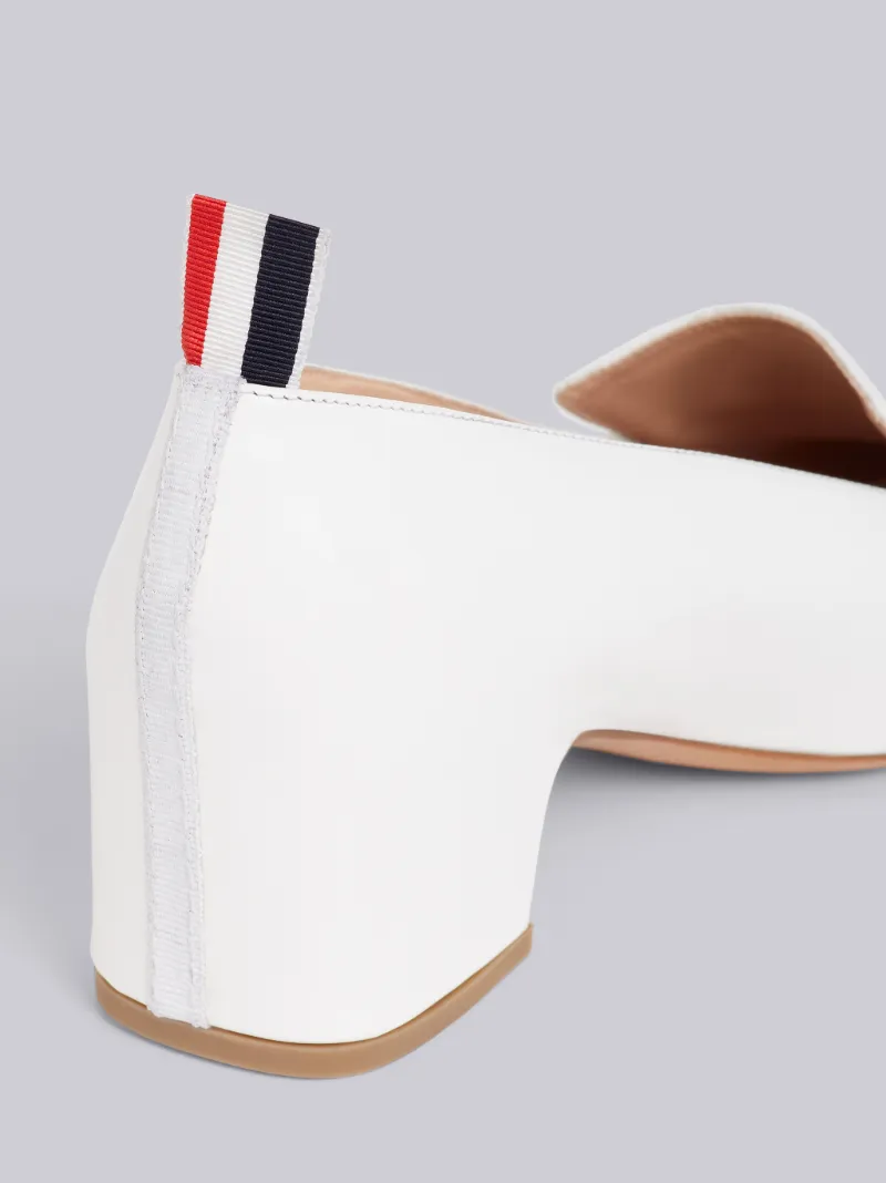 White Calfskin Block Heel Chic Penny Loafer