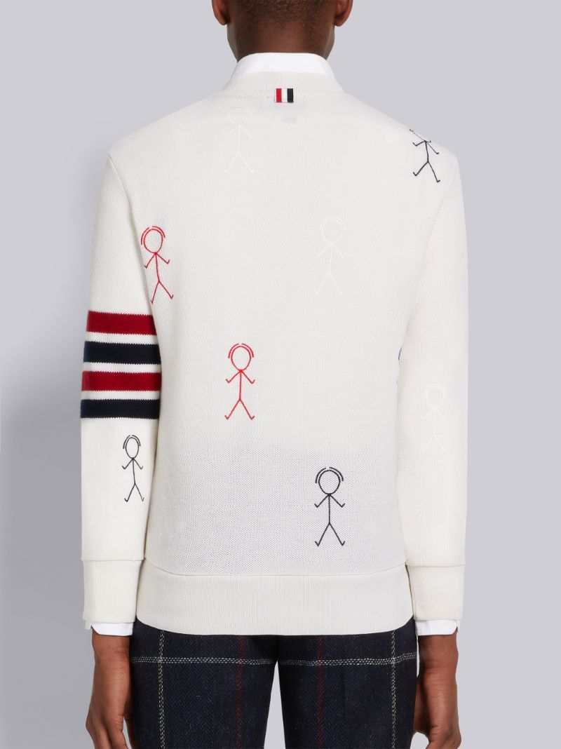 White Cashmere Pique 4-Bar Mr. Thom Half Drop Embroidered Sweatshirt