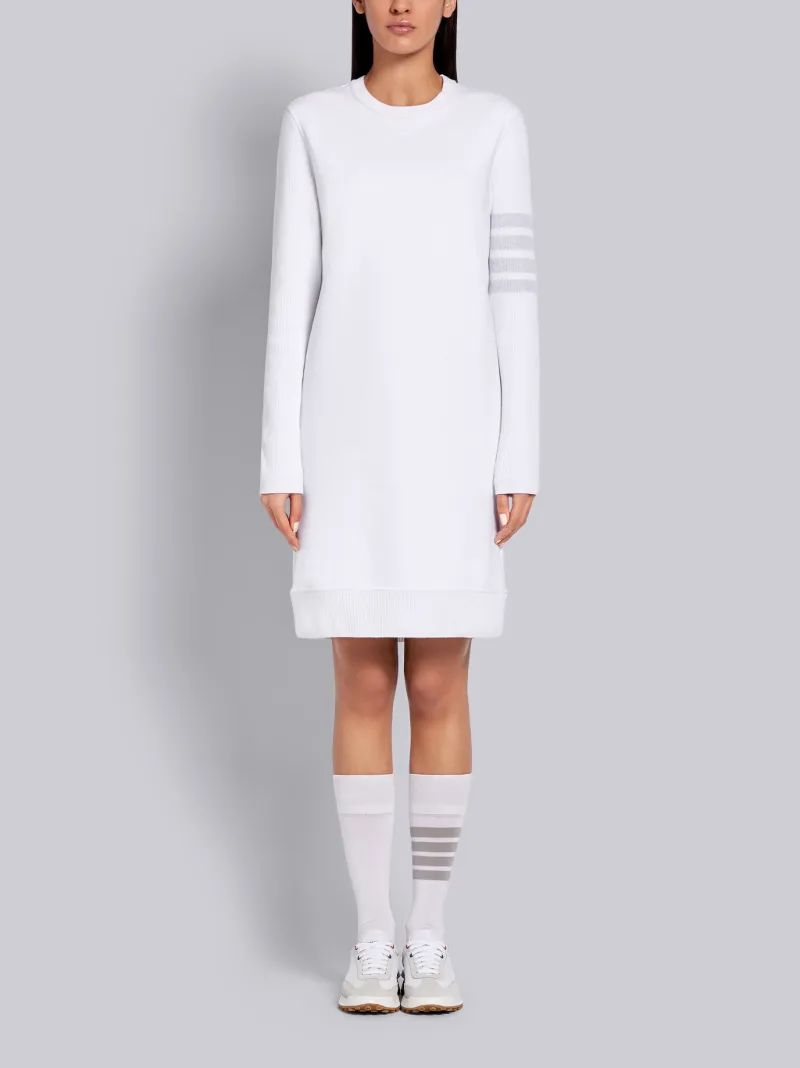 White Classic Loopback Tonal 4-Bar Crewneck Sweater Dress