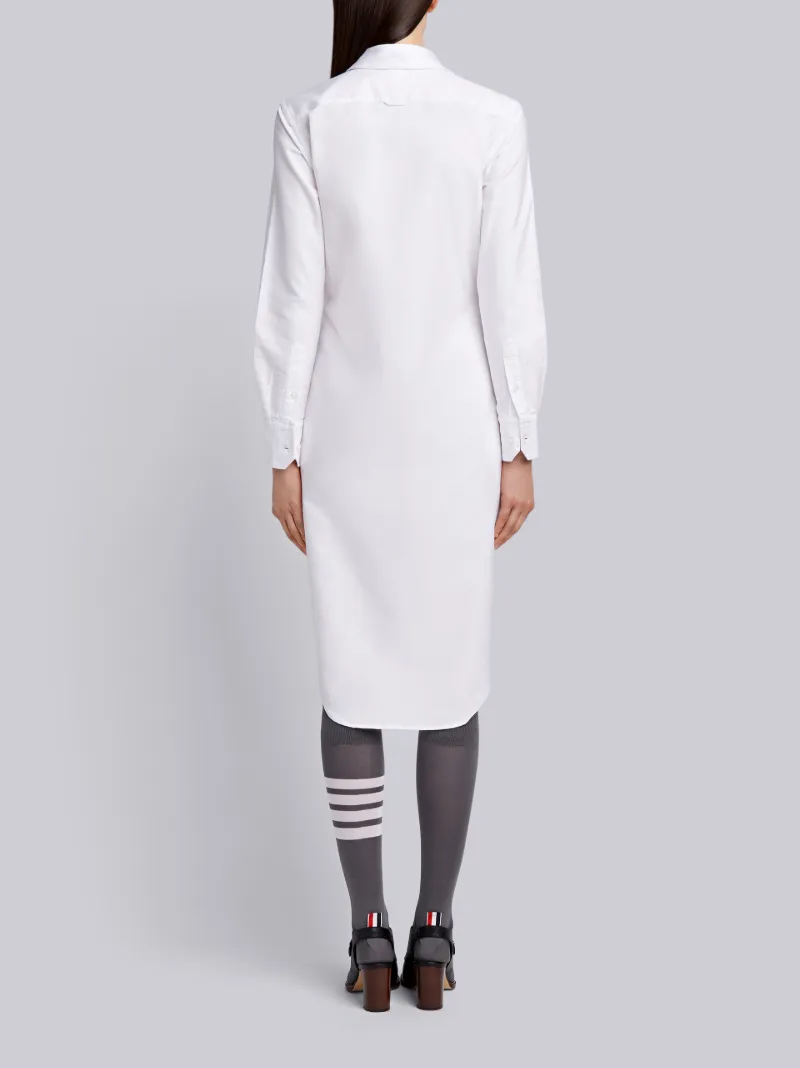 White Classic Oxford Long-sleeve Button Down Knee Length Shirtdress