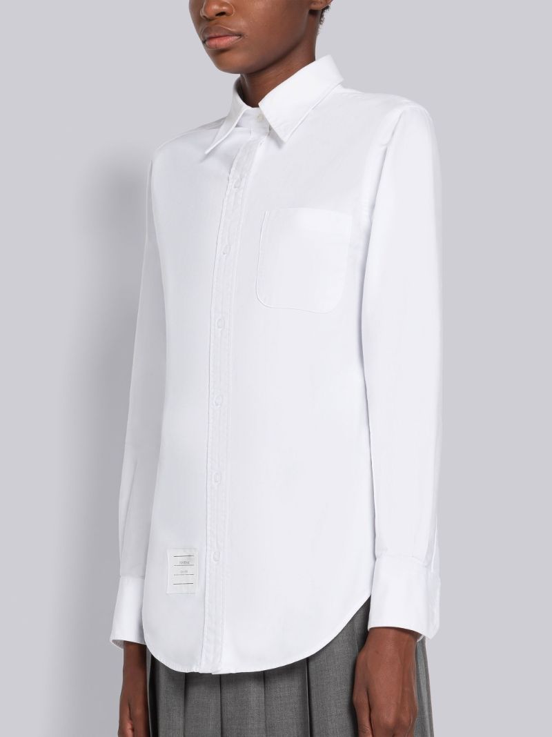 White Classic Oxford Long Sleeve Button Down Point Collar Shirt