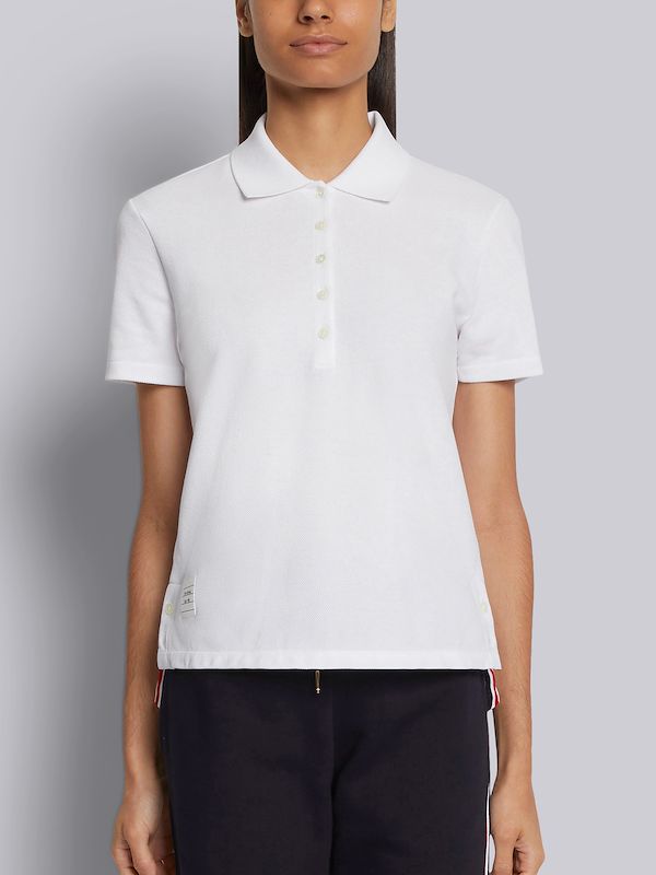 White Classic Pique Center Back Stripe Relaxed Fit Short Sleeve Polo