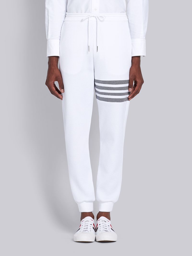 White Compact Waffle 4-Bar Sweatpants