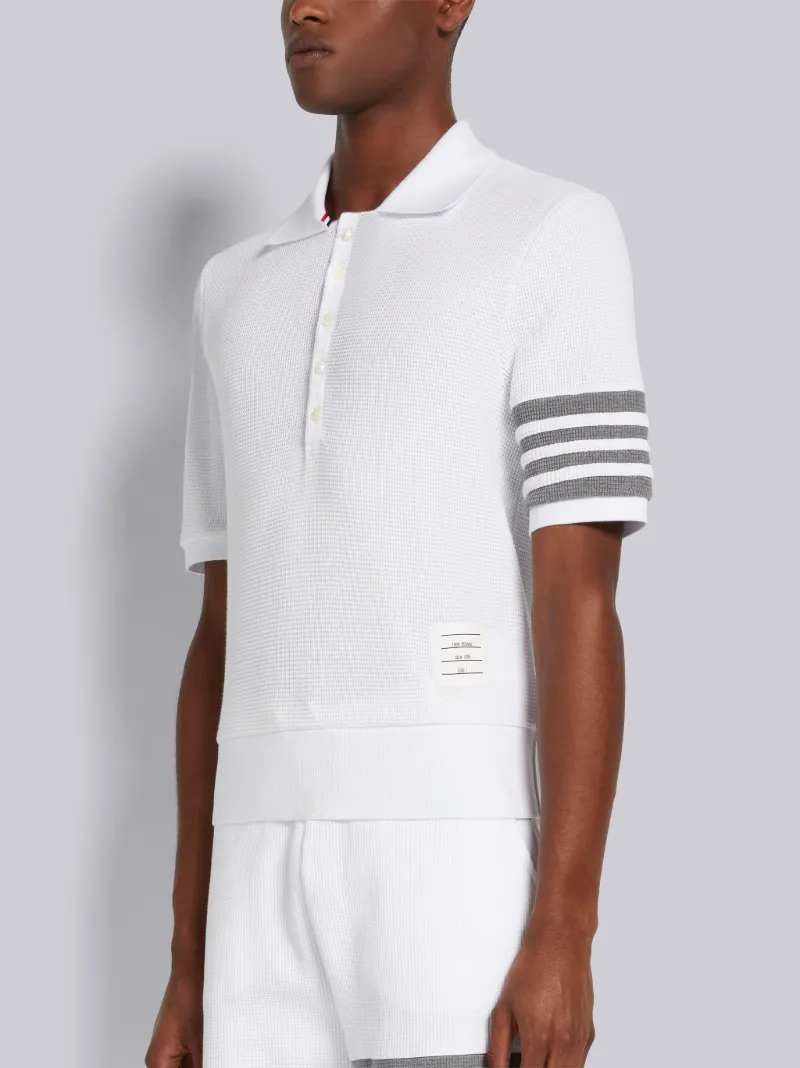 White Compact Waffle Rib Cuff 4-Bar Polo