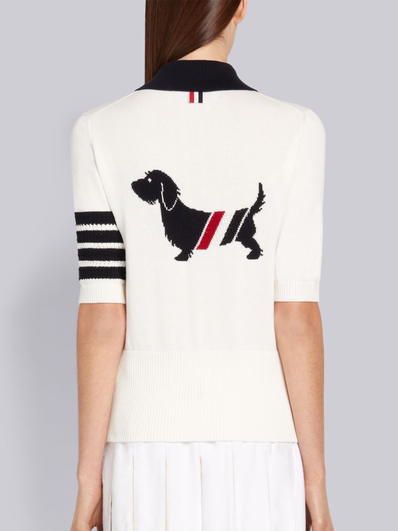 White Cotton Hector Diagonal Stripe Icon Short Sleeve 4-Bar Polo Shirt